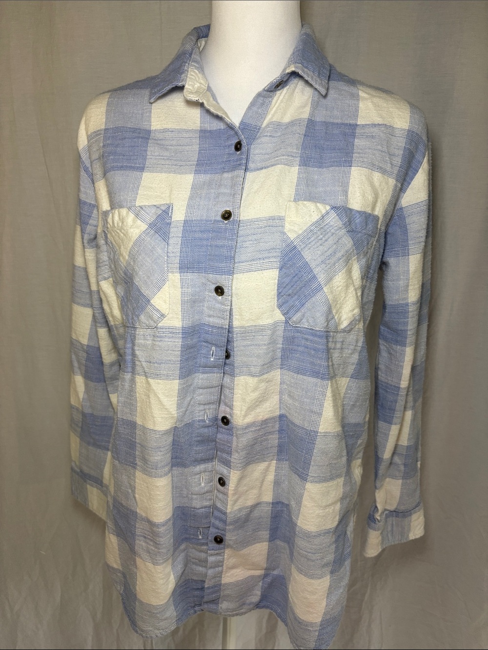Billabong Blue and White Plaid Button-Down Shirt